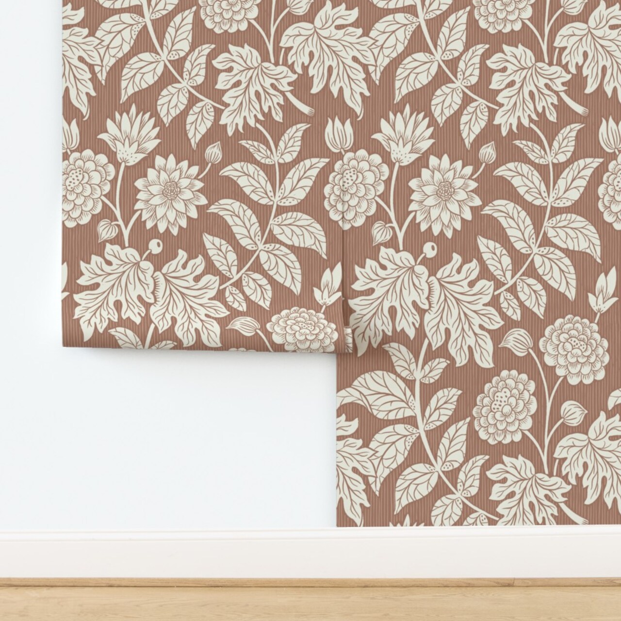 Botanical Farmhouse Floral Vintage Hand Drawn Stripes Minimalist Glam Earth Tones Cottagecore Leaves Custom Removable Wallpaper by Spoonflower Peel & Stick Wallpaper 2FT Wide